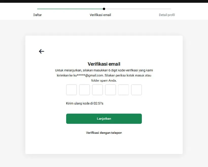 Cara daftar HFM langkah 2: verifikasi email dengan kode 6 digit